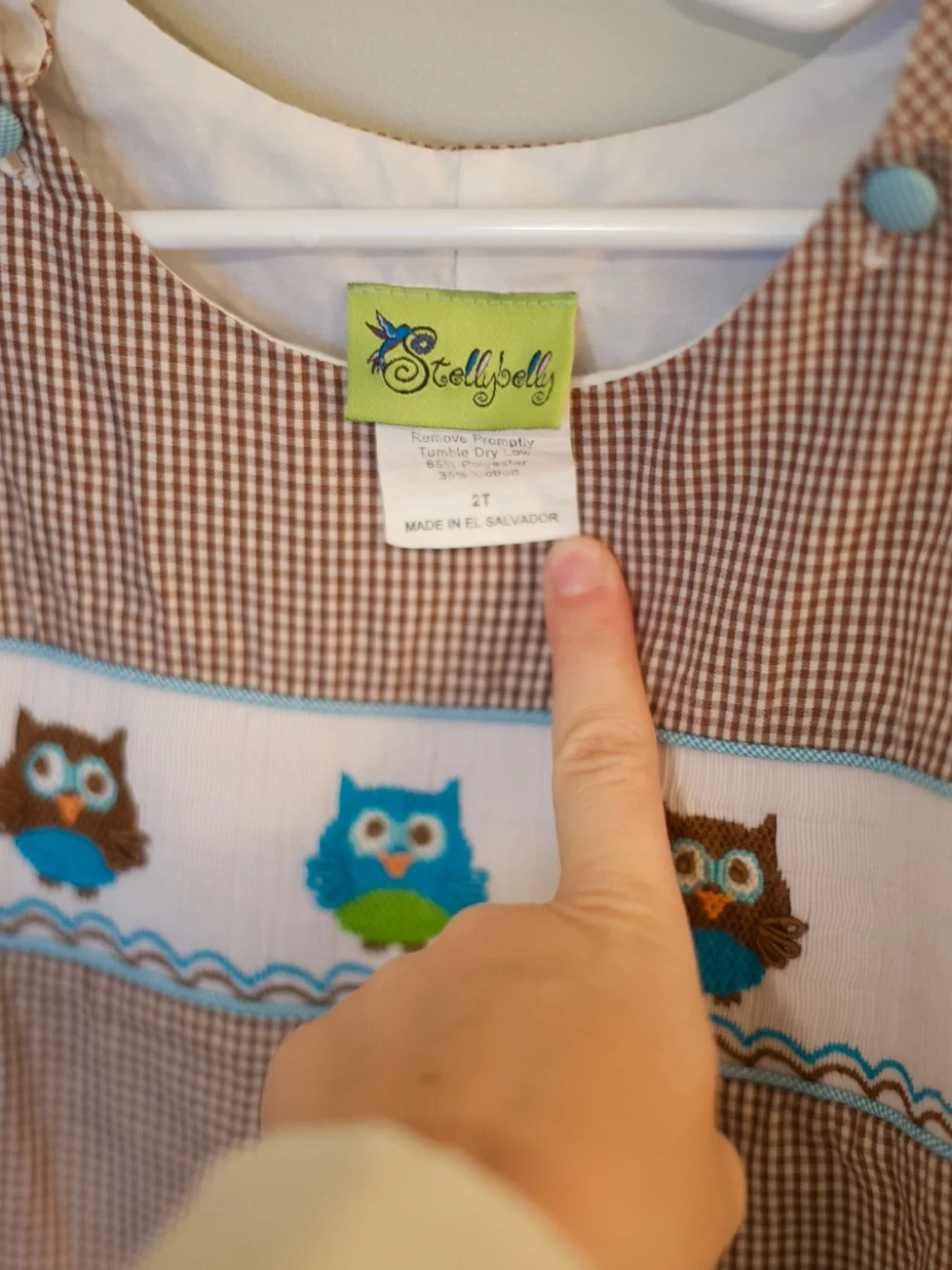 Classic Brown Gingham Kids Overalls with Owl Smock